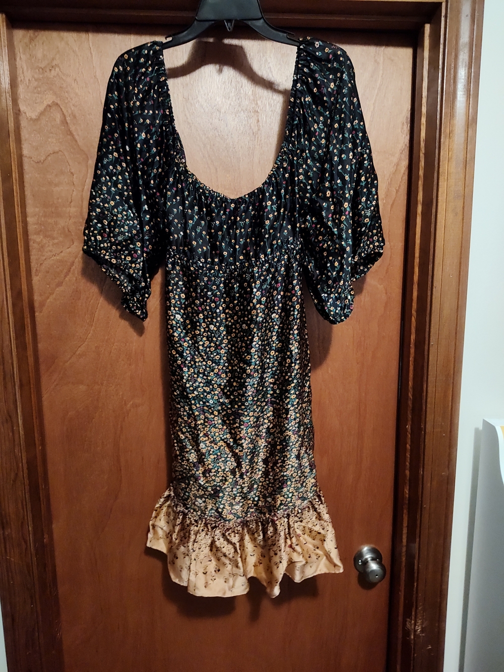 Betsey Johnson Black Floral Mini Dress with Yellow & Green Accents